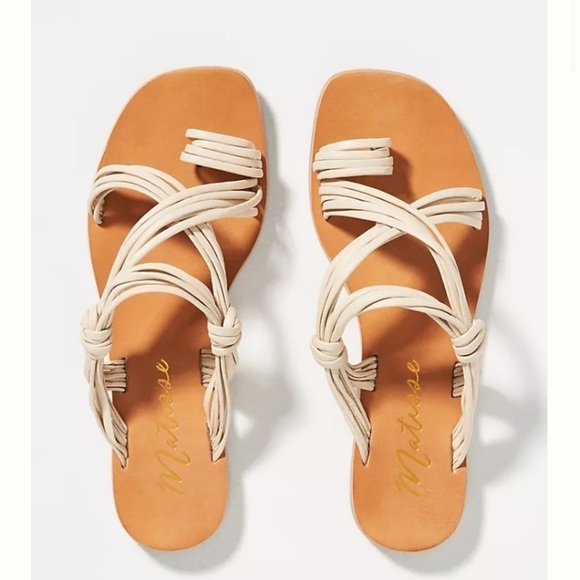 Anthropologie Matisse Rogue Cream Leather Strap Toe Loop Slide Sandals NWOB - Picture 2 of 11